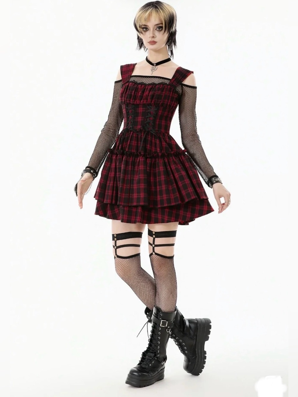 EUC- Dark In Love ‘Christmas Plaid Layer Cake’ Corset Dress